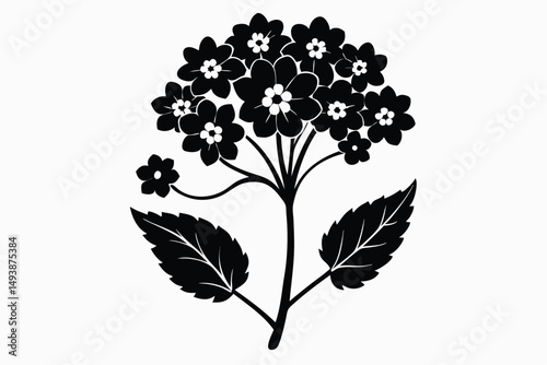 Elegant Black Flower Blossom Design with Leaves and Stem Illustration Artwork
