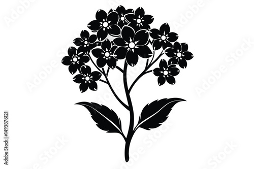 Elegant Black Flower Bouquet Illustration Detailed Blossom Drawing with Stems and Leaves
