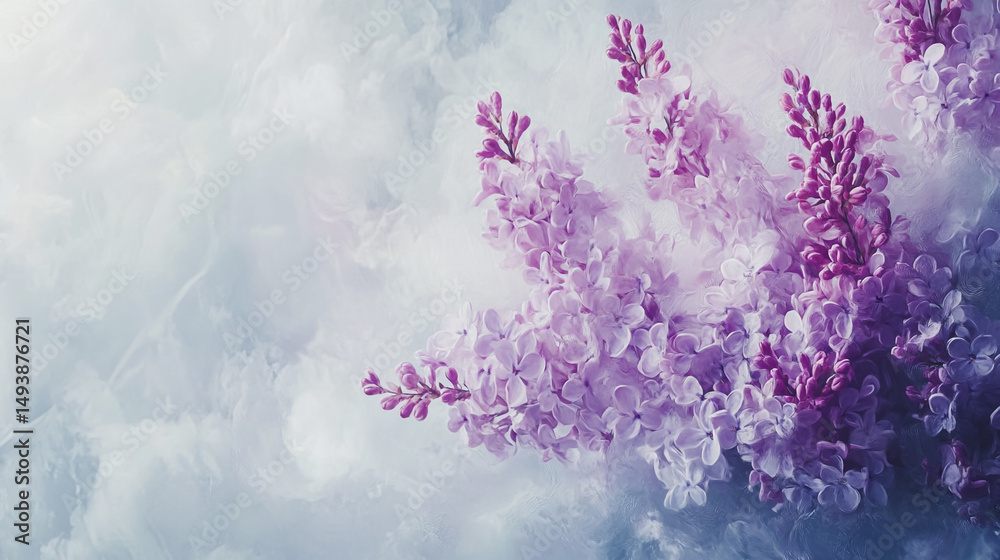 Naklejka premium Elegant wedding invitation card background vector. Minimal hand painted Lilac botanical flowers texture template background. Design for wedding, vip cover, poster, rsvp moderncard.Valentine's Day