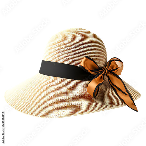 Elegant Wide Brim Sun Hat with Refined Sculpted Curves Isolated on Transparent Background