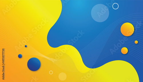 Abstract Yellow and Blue Fluid Background with Gradient Circles