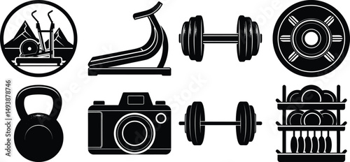 set of weight icon white background