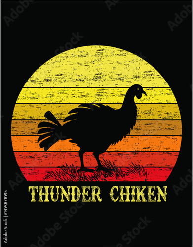 Turkey Hunting Retro Sunset Thanksgiving - printable editable vector art file.