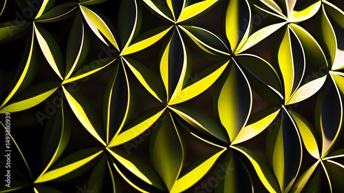 Abstract Geometric Pattern Green Yellow Origami Flower Design