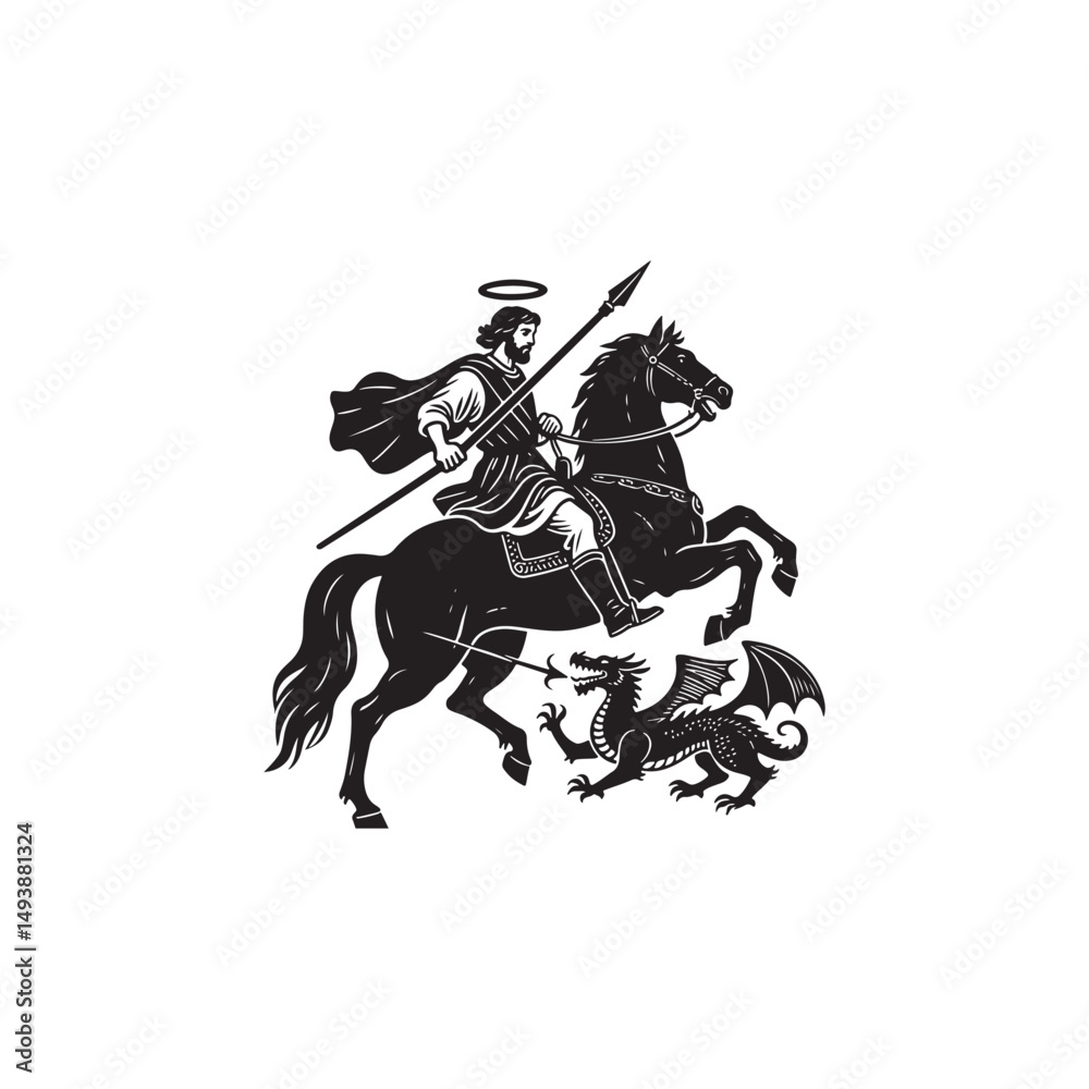 Fototapeta premium Saint George Slaying the Dragon Silhouette