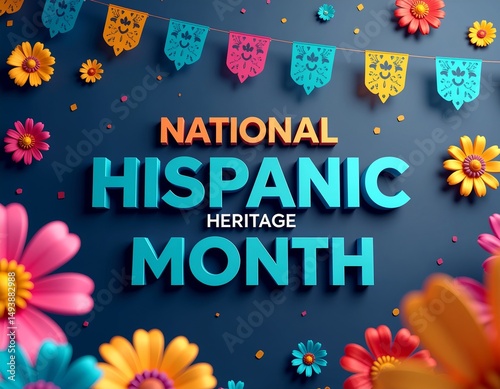 National Hispanic Heritage Month 3D Cartoon Floral Banner..