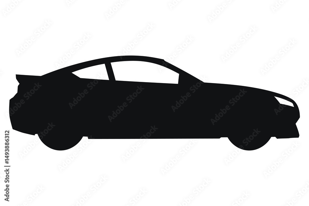 A clean, bold silhouette of a stylish coupe car.