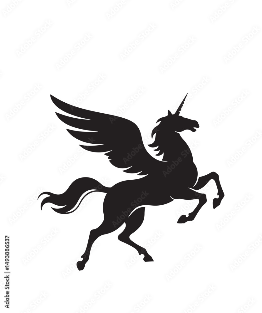 Fototapeta premium Winged Unicorn Silhouette with Abstract Shape