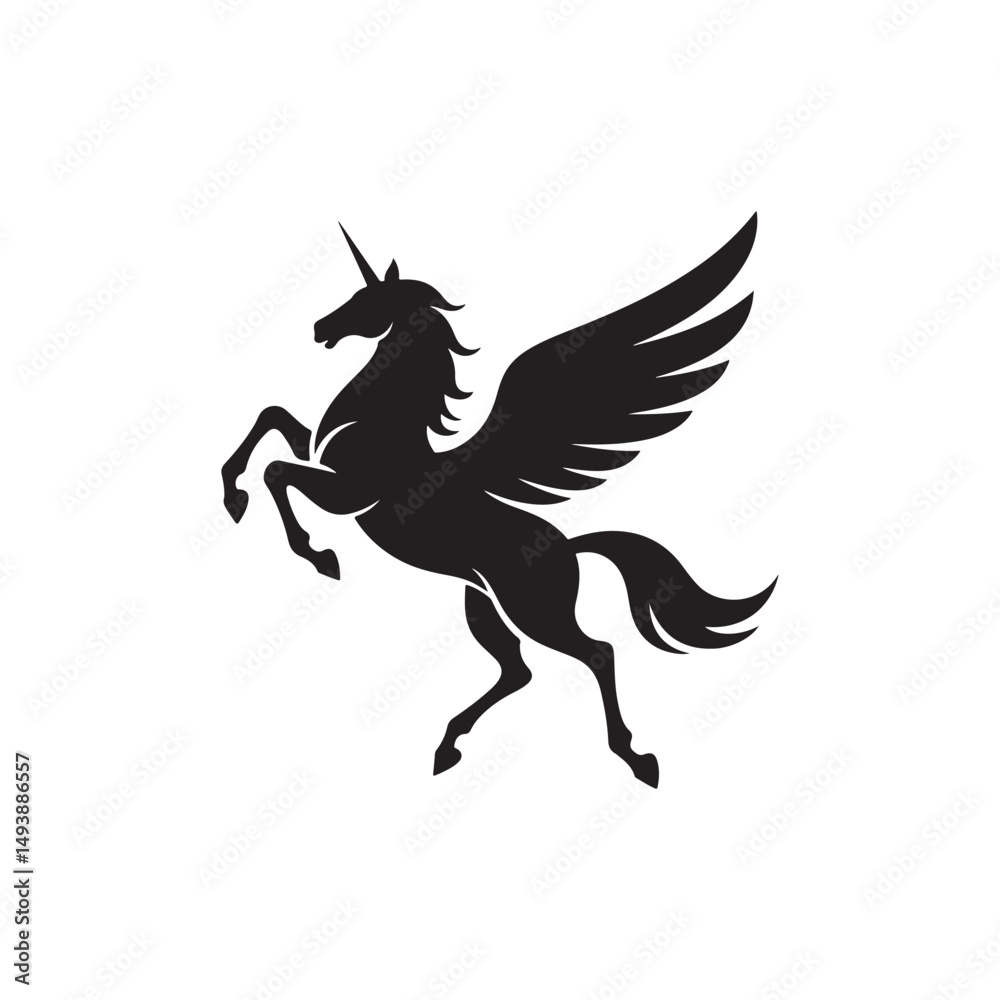 Fototapeta premium Winged Unicorn Silhouette with Abstract Shape