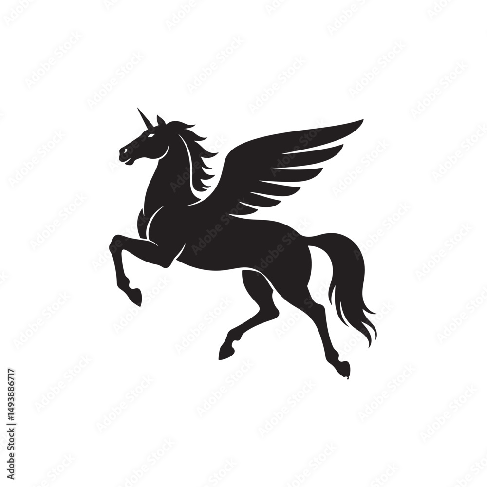 Fototapeta premium Winged Unicorn Silhouette with Abstract Shape