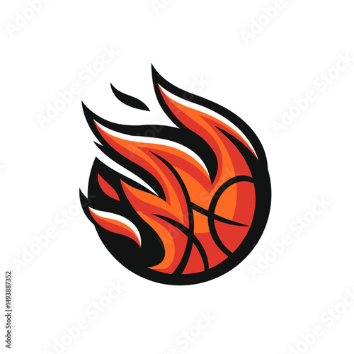 Basketball logo featuring flames in bright orange and red colors representing energy and excitement in sports