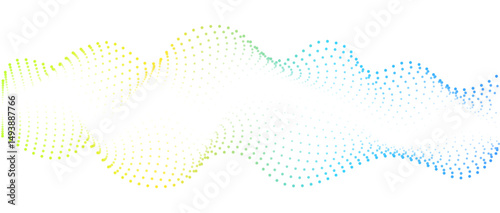 Wave pattern of flowing dots , gradient rainbow color . Nanotechnology concepts . Abstract design element , banner for music. Vector illustration