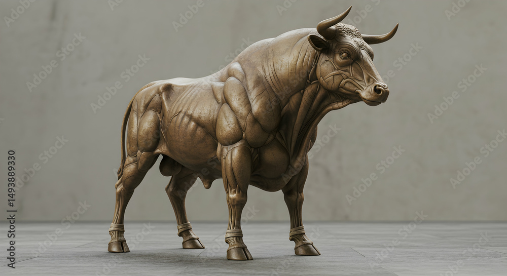 Fototapeta premium bull, bronze, statue, Bronze Bull Statue, Muscular Anatomy, 3D Render