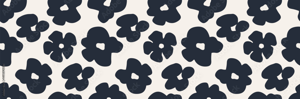 Fototapeta premium Abstract flower seamless background. Minimalistic modern floral pattern in black and white. Ideal for textile design, wallpaper, covers, cards, invitations, and posters. Vector illustration