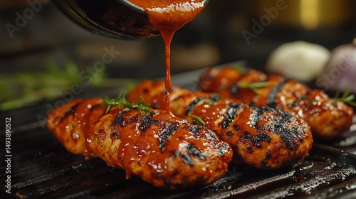 Grilled chicken breasts with barbecue sauce