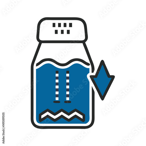 Low sodium salt shaker symbol with blue color and downward arrow  