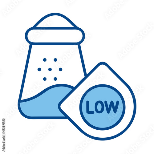 Low sodium salt shaker with label indicating low content  