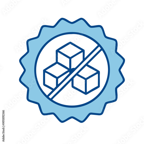 Sugar-free product label with icon of sugar cubes and seal  