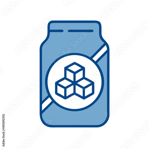 Sugar-free label icon on blue background with cube illustration  