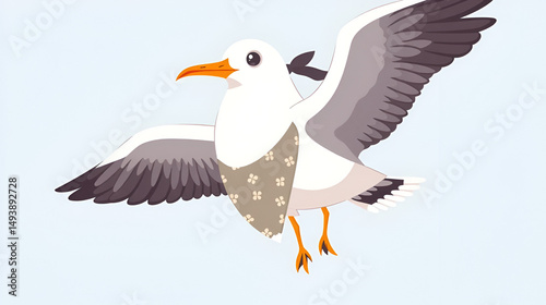 Seagull vector character. Cartoon gull in bandana. Flat illustration