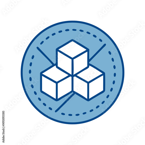 Sugar-free label icon with three sugar cubes in blue design  