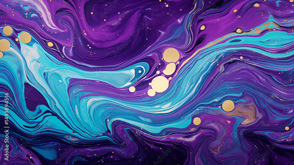 Naklejka premium Vibrant Teal and Purple Fluid Marble Texture