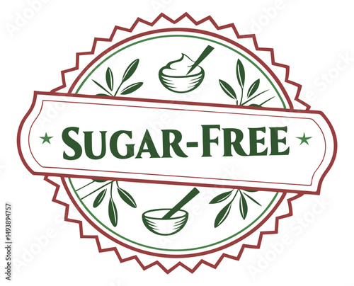 Sugar-free label design with decorative elements and spoon icon  