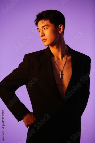 Stylish Portrait of Young Man in Black Suit Jacket