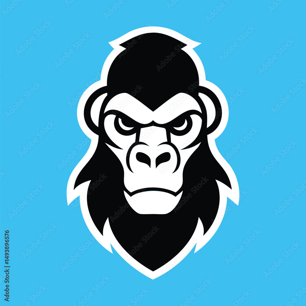 Fototapeta premium Outlined Gorilla Face Logo with Intense Expression