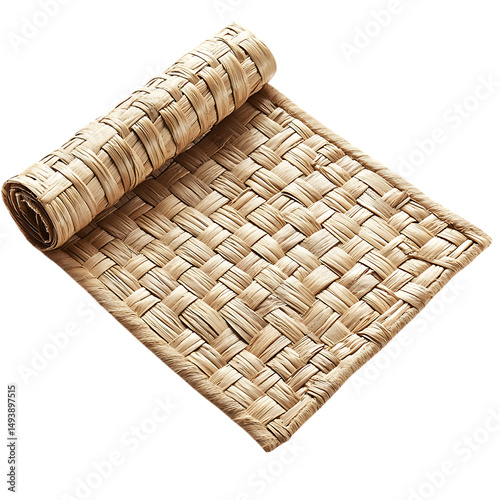 Contemporary Natural Straw Beach Mat with a Delicat Isolated on Transparent Background