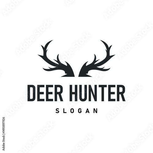 deer logo silhouette concept with majestic and luxurious deer animal and antlers black silhouette of forest animal, nature design template illustration