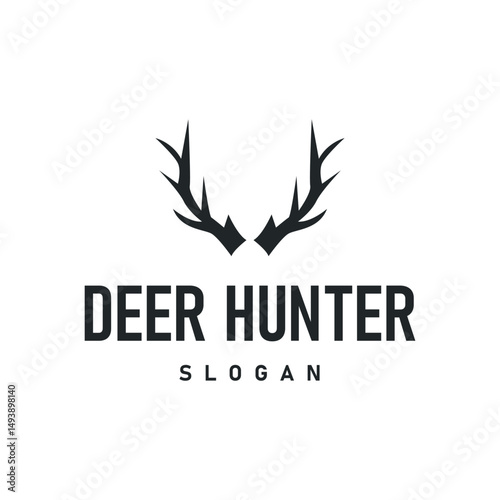 deer logo silhouette concept with majestic and luxurious deer animal and antlers black silhouette of forest animal, nature design template illustration