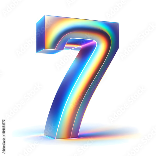 3d simple holographic number 7 isolated white background 