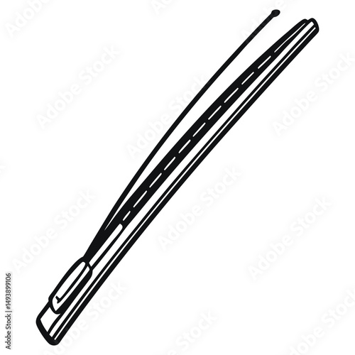 A clean, minimalist, black and white vector graphic of a car windshield wiper.