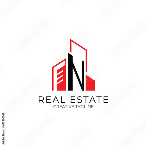 Building logo with letter N. Logo template for real estate, architecture and construction company