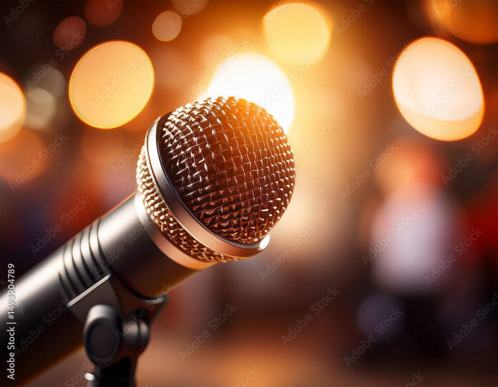 Obraz premium a close up of a microphone with a fuzzy blurry background