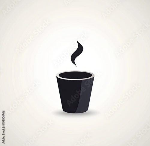 Simple hot beverage icon.  A dark, solid tumbler with rising steam