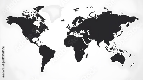Detailed Worldwide Map Outline with Continents Isolated in Black for Design Projects
