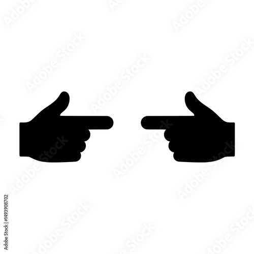 Vector icon illustration of two hands with index fingers pointing in opposite directions. Ideal for conveying the concept of choice, comparison, direction, or emphasis on two different things.