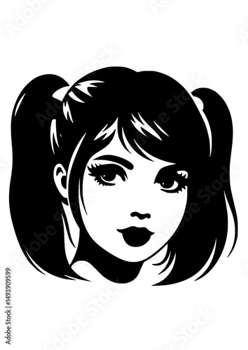 a black silhouette vector icon of a nostalgic lofi girl listening to music