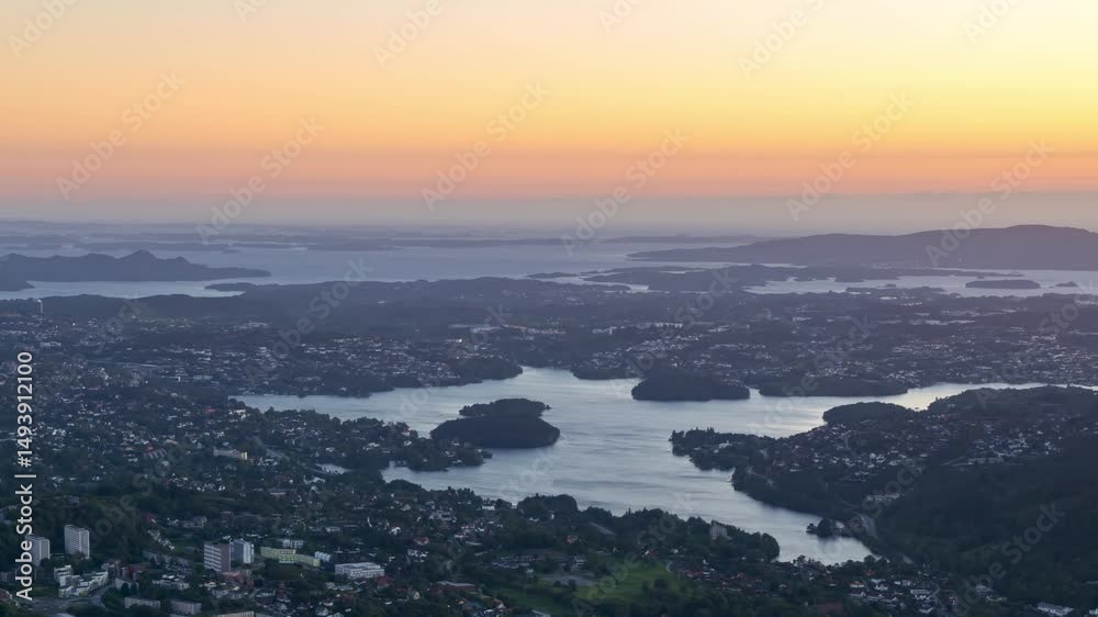 Stunning Sunset Timelapse over Bergen's Mountains and Water Bodies