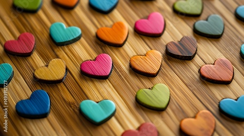 Bamboo cover featuring inlaid colorful heart icons
