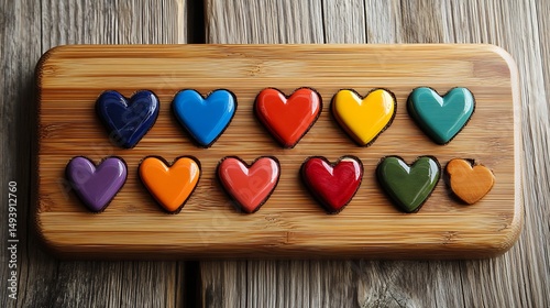 Bamboo cover featuring inlaid colorful heart icons