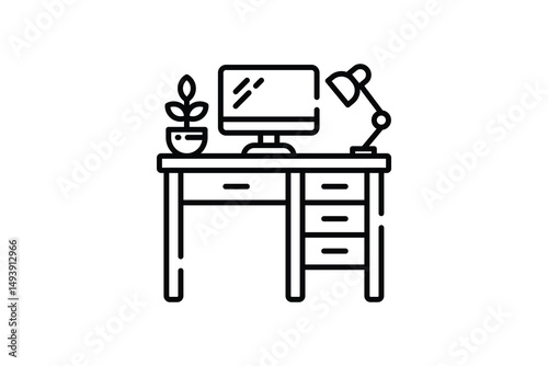 Office desk thin line icon, editable stroke, pixel perfect, compatible for mobile and web, outline icon, isolated on a white background