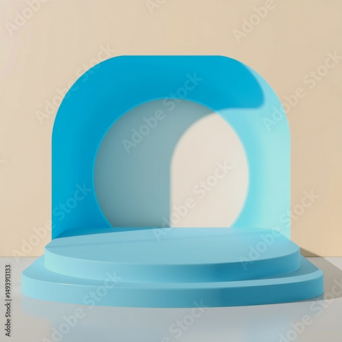 Modern 3d rendered blue product showcase platform for display and presentation on neutral background.