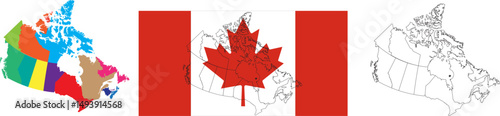 Map of Canada divided into provinces and territories,  Canada Map And Canada Flag, canada map line stroke,high quality 