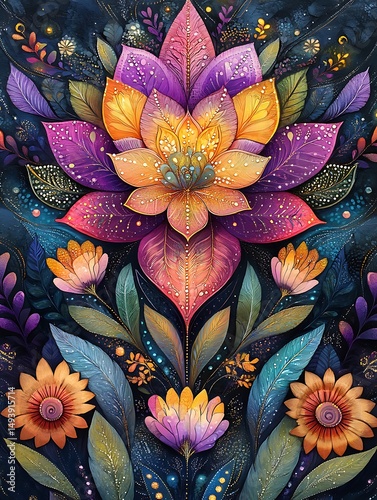 Ornate floral arrangement in vibrant colors