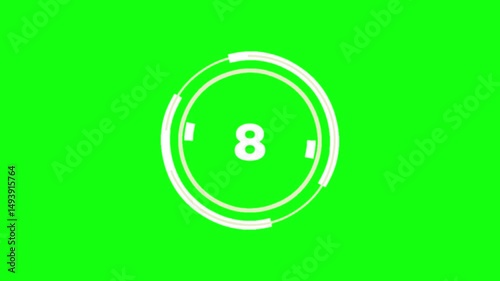 Digital 10-1 Countdown Timer Circular Design on Green Screen for Video Effects


