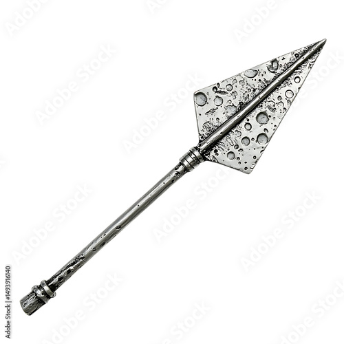 A Satin Silver Arrow with Lunar Crater Textures Isolated on Transparent Background
