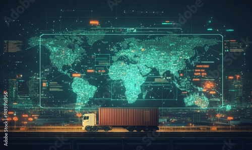 Digital map interface showing logistics and transportation tracking system for efficient delivery and network management
